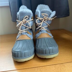 Gray and Tan Boots